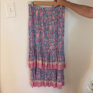Plenty by Tracy Reese Blue and Pink Tiered Maxi Skirt